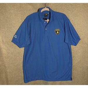 Automobili Lamborghini Polo Shirt Mens XXL Blue Patch Logo‎ Spell Out NWT